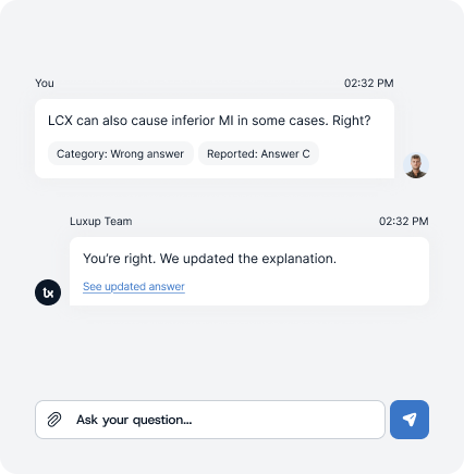 A chat thread with the Luxup team answering a question