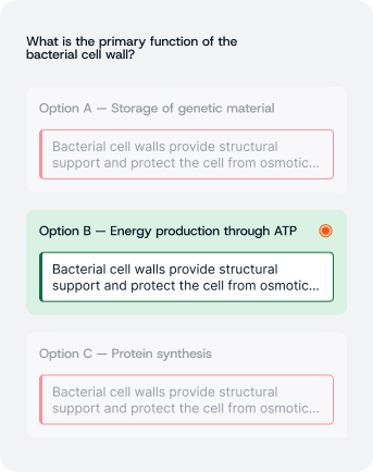 A multiple-choice question with per-answer feedback