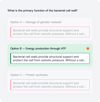 A multiple-choice question with per-answer feedback