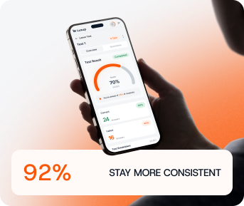 A student reviewing a test result in the Luxup app
