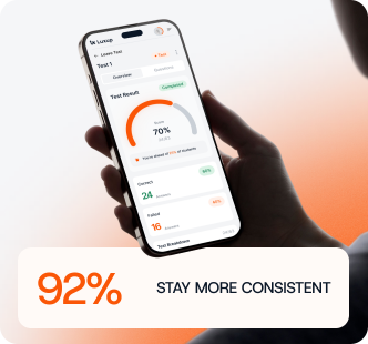 A student reviewing a test result in the Luxup app