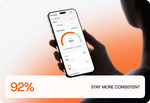 A student reviewing a test result in the Luxup app