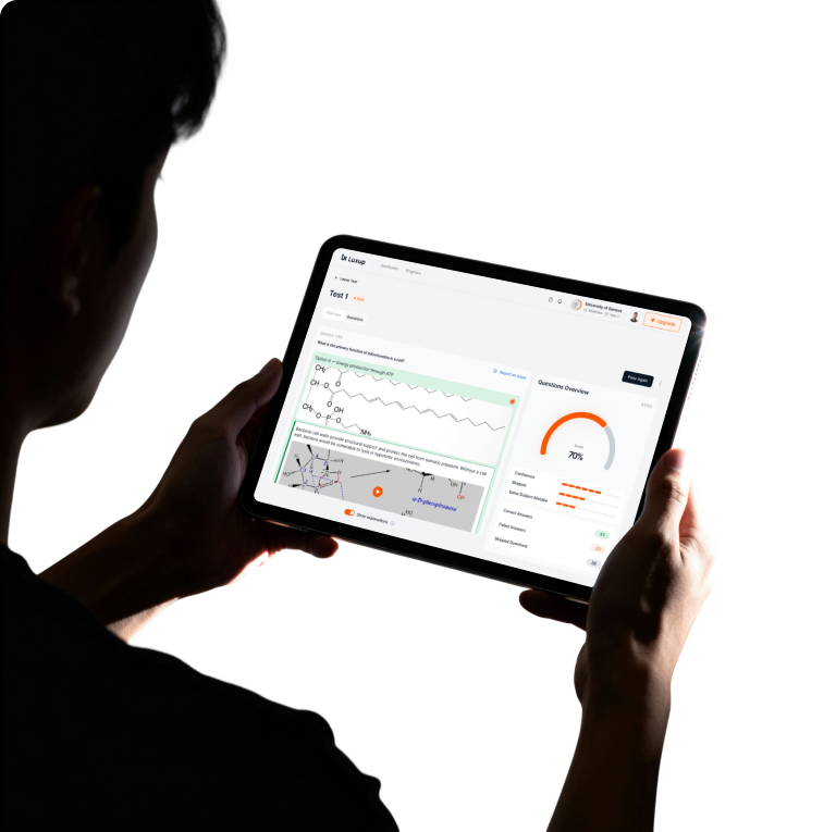 A student reviewing a Luxup test on a tablet