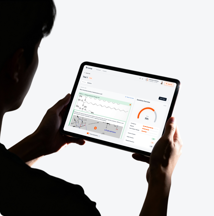 A student reviewing a Luxup test on a tablet